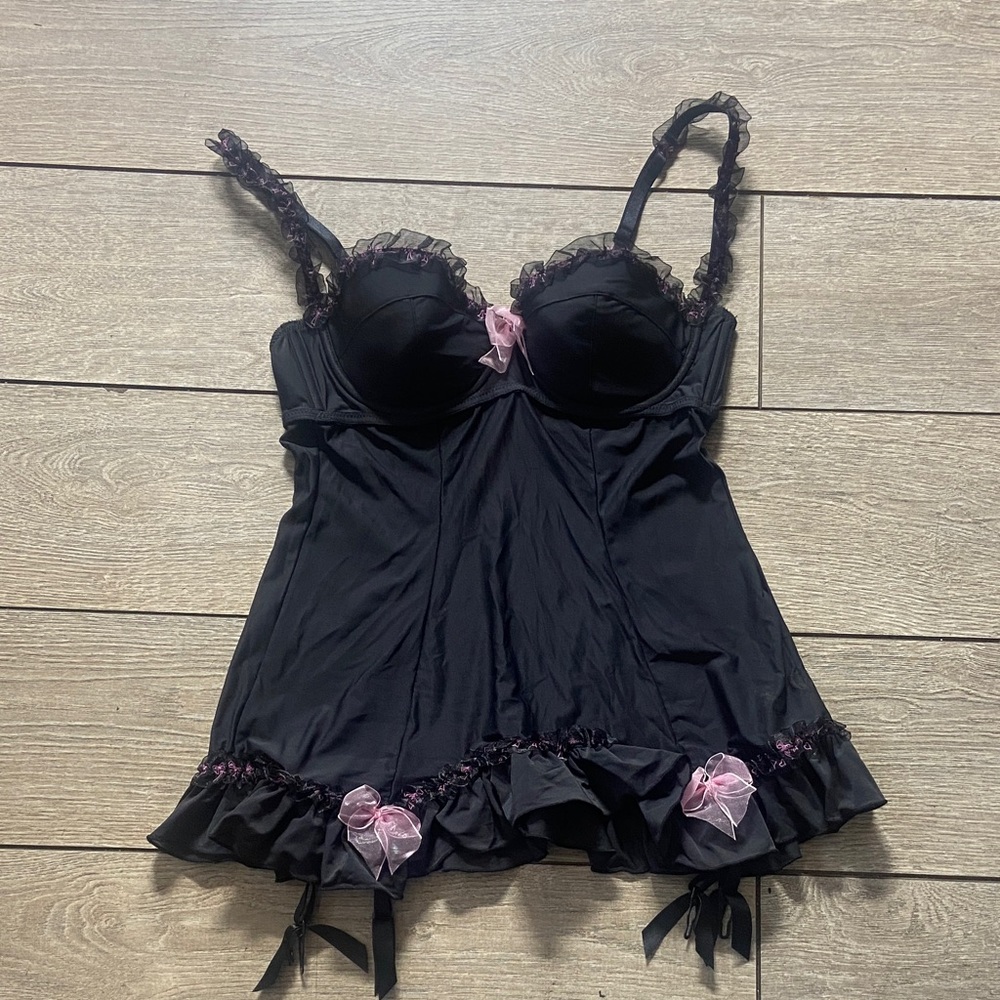 Victoria Secrets “Sexy Little Things” Black and Pink Women's Babydoll 34B
